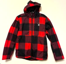 Spyder Softshell Jacket Men's Medium Red Black Buffalo Plaid Snow Ski Snowboard