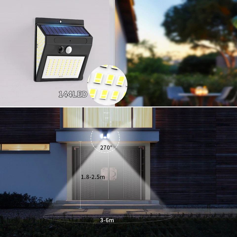 144LED Solarleuchte Fluter mit Bewegungsmelder Solarlampe 3 Modi Strahler 2500LM - Bild 2 von 4