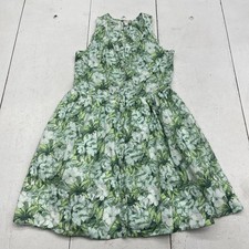 Gap Dress Women's Size 0 Green Floral Sleeveless Button Front Fit & Flare Summer