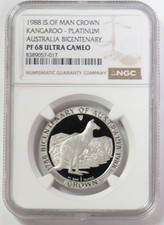 1988 PLATINUM ISLE OF MAN 1/2oz CROWN KANGAROO AUSTRALIA BICENTENARY NGC PF 68UC 3795.00 per troy oz