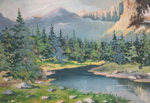 Vintage gouache painting landscape river - Picture 7 of 12