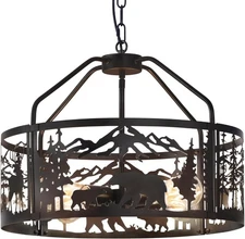 Rustic Farmhouse Ceiling Light Fixtures -Bear Deer Design, 4-Light Adjustable