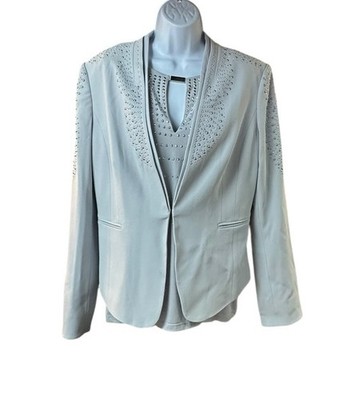 Cache Grey Embellished Studded Blazer Jacket 12 With Sleeveless Top L