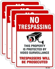 Large Video Surveillance Signs Outdoor,No Trespassing 10x14 inches, 4-Pack 