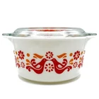 Pyrex Friendship 474-B Casserole Dish with Lid Red Orange Birds Vintage 1.5 Qt