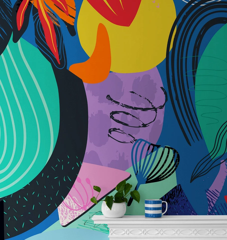 Papel pintado colorido boho moderno arte de pared moderno decoración del hogar papel tapiz geométrico Foto 4 de 4