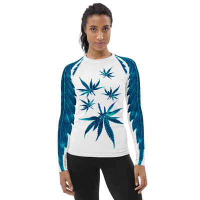 Blue Leaf Revolution Women's Rashguard leaves hemp weed sport yoga namaste