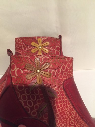 Spring Step L'Artiste Dramatic Leather Heel Ankle Boots Dark Red Multi Womens 35 - Picture 6 of 12