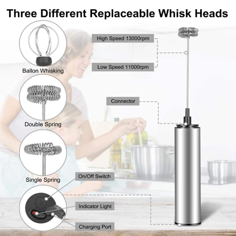 Milk Frother Handheld Coffee Frother Electric Whisk, USB Rechargeable Foam8921