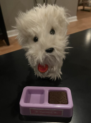 American Girl Doll Coconut Dog Retired 2013 with Collar and Labeled Pet Dish