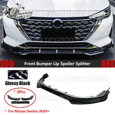 For Nissan Sentra 2024-Up Gloss Black V Style Front Bumper Lip Splitter 3Pcs Kit