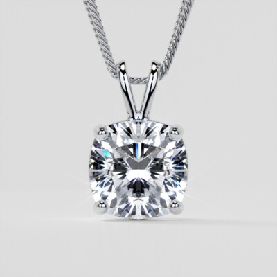 Kissenschliff Solitär Anhänger mit diamantgeschliffener Zopfkette 14K Gold