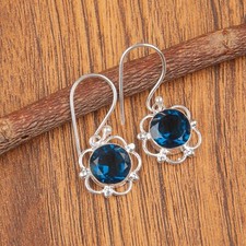 London Blue Topaz Gemstone 925 Sterling Silver Earring Handmade jewelry Earring