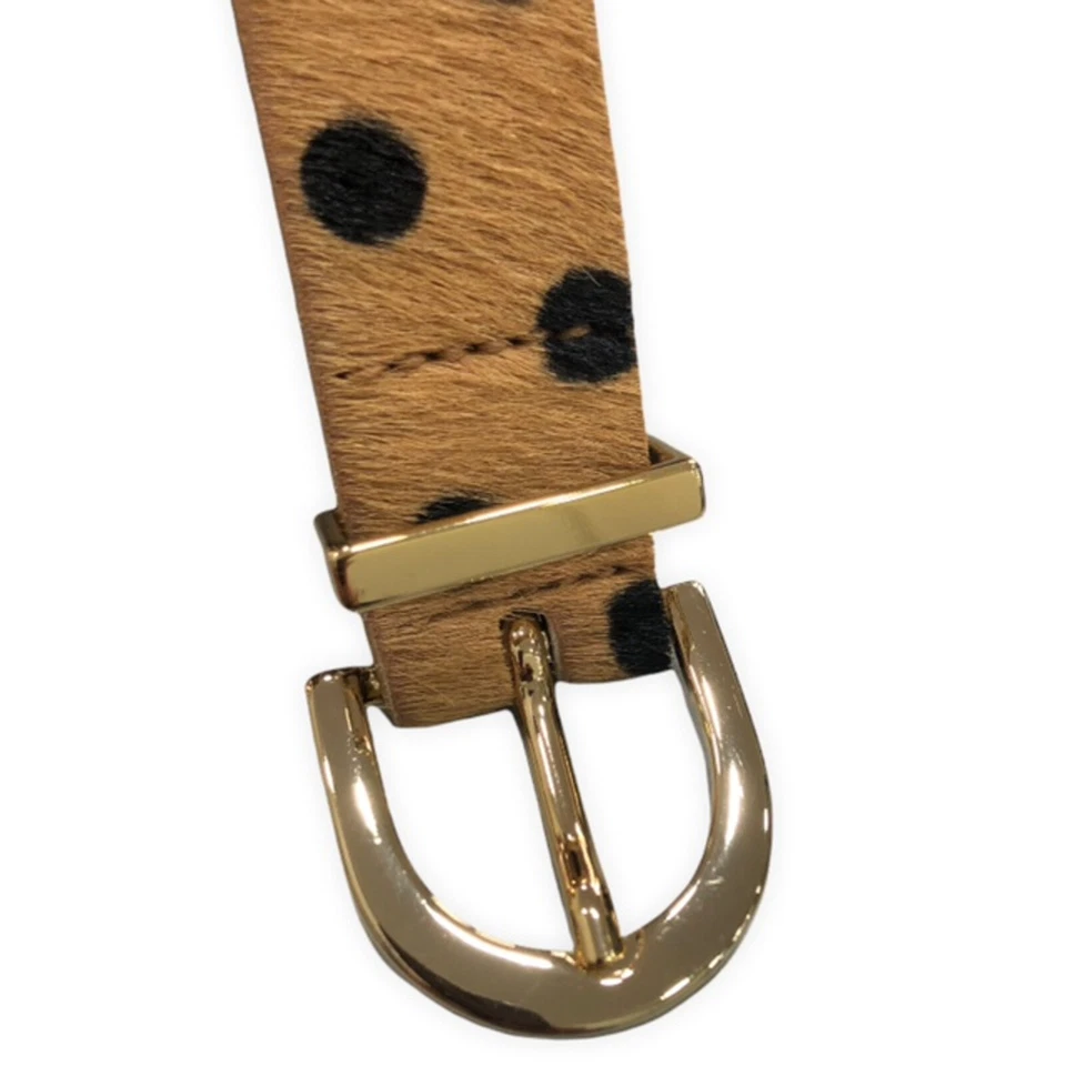 Caractere Cintura Donna Pelle Sottile di Cavallino Beige a Pois Nero con Fibbia - Immagine 3 di 4