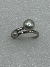 Vintage Sterling Silver Double Pearl Ring, Size 8.75