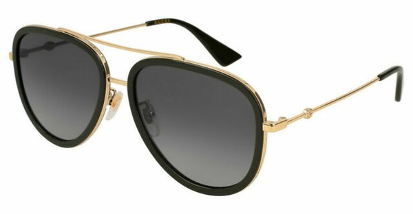 Gucci GG0062S 011 57 Gray Polarized Lens Gold Metal Aviator Sunglasses 