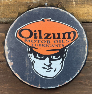 Oilzum Motor Oils Bottle Cap Shaped Metal Sign With Vintage