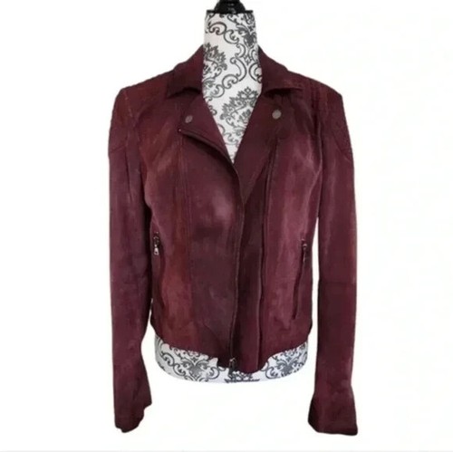 Express Jacket Women's size Large Suede Biker Moto Genuine Leather Oxblood Red
