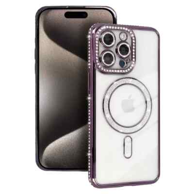 Für Apple iPhone 15 Pro Max - BLING Mag Safe Cover Back Case  Tasche Hülle LILA