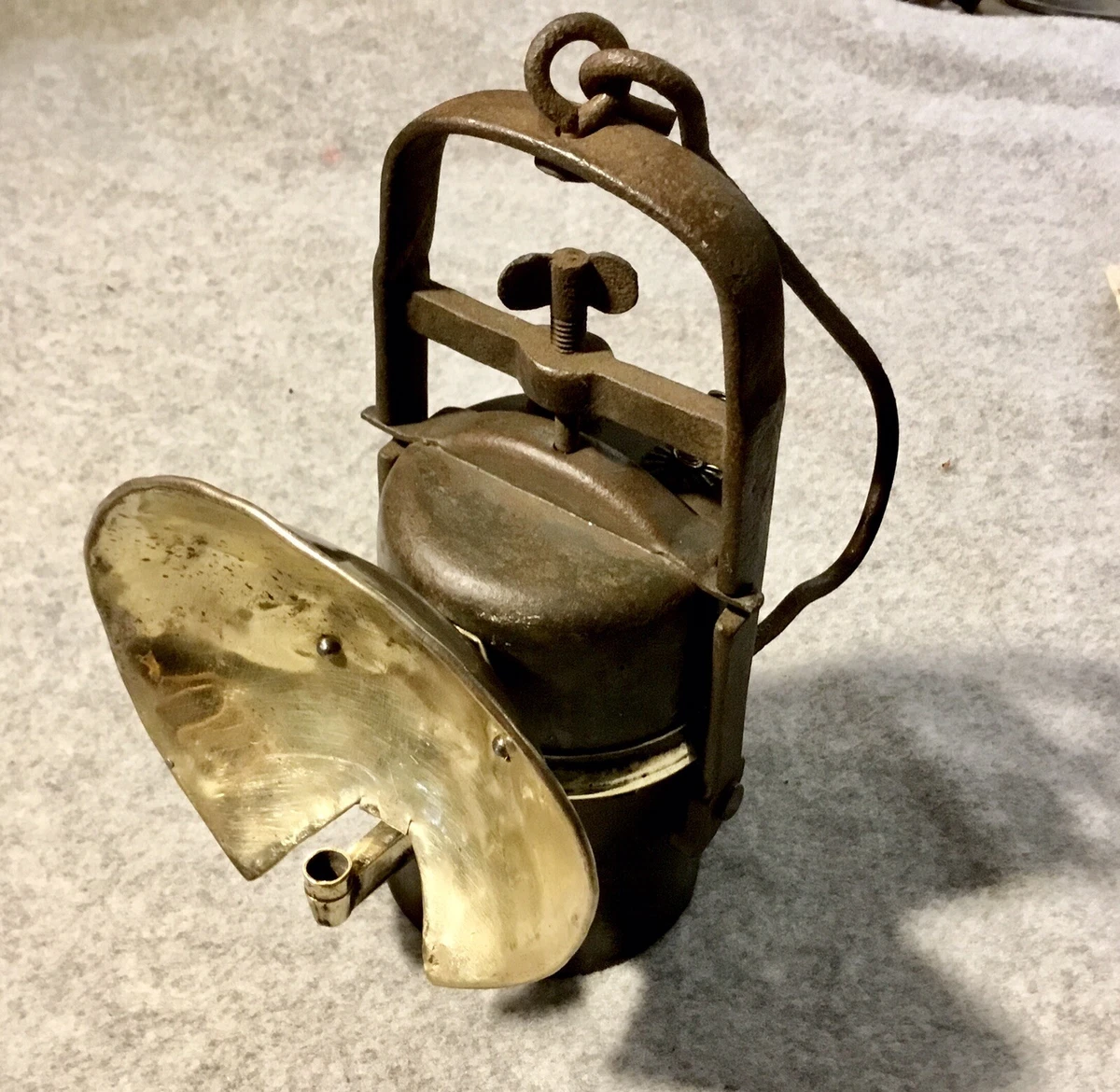 Antique Miners Lamp Crestella carbide lamp Premier Lamp Engineering Co Leeds