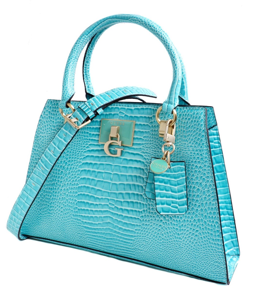 Guess Tasche Handtasche Henkeltasche Stephi Krokoprägung Türkis