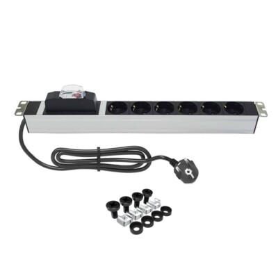 Steckdosenleiste 19'' Zoll Rack PDU 6-fach mit 16A Schutzschalter 2m Zuleitung