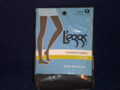 L'eggs Fashion Control Top Tights Size (Q) Black Chic Tie                  A10-5