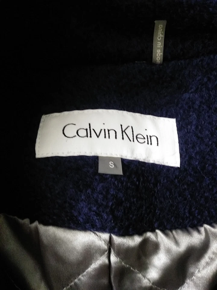 Abrigo de Lana Calvin Klein Talla Pequeña Mujer Abrigo Guisante Con Capucha Azul Marino Cremallera Botón Foto 3 de 4