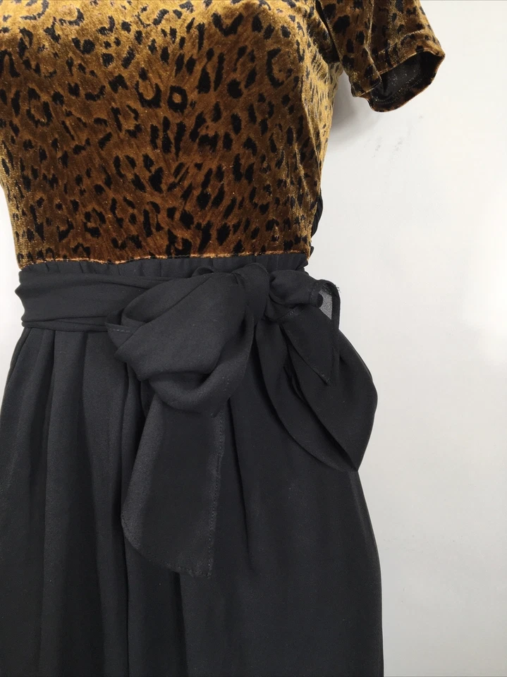 De colección Años 70 80 CDC Negro Estampado Leopardo Terciopelo Mameluco Talla 4 Pantalón Mono Discoteca Foto 3 de 4