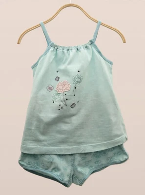 Sergent Major ensemble tee-shirt à brides et short bleu ciel fleurs bébé 24 mois - Photo 1/2