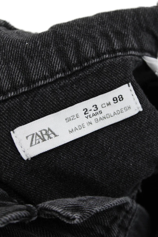 Mono Zara Niñas Algodón Denim Abotonado Negro Talla 2-3 Foto 3 de 3