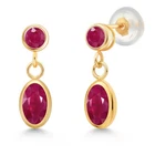 14K Yellow Gold Ruby Drop Dangle Earrings For Women (1.51 Cttw, Gemstone