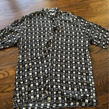 Men's Pierre Cardin Short Sleeve button Geometric Retro Vintage Black Shirt L