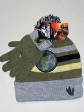 NEW Jurassic World Boys 2-Piece Beanie Hat  gloves Set gray