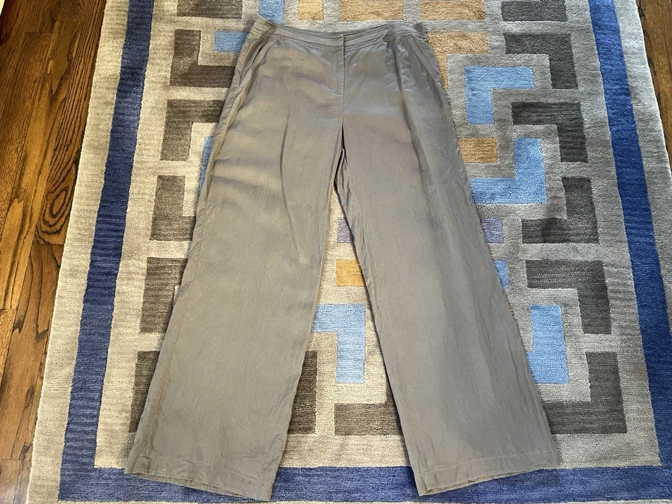 Pantalones largos altos de lino Sally pierna ancha para mujer US16 UK20 arcilla/taupe entrepierna de 35,5" Foto 2 de 4
