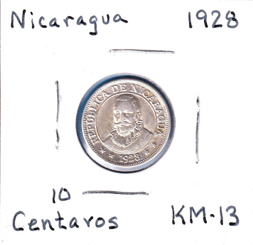1928 Nicaragua 10 Centavos (KM-13) .0643 ASW Silver!!! [Philadelphia Mint]