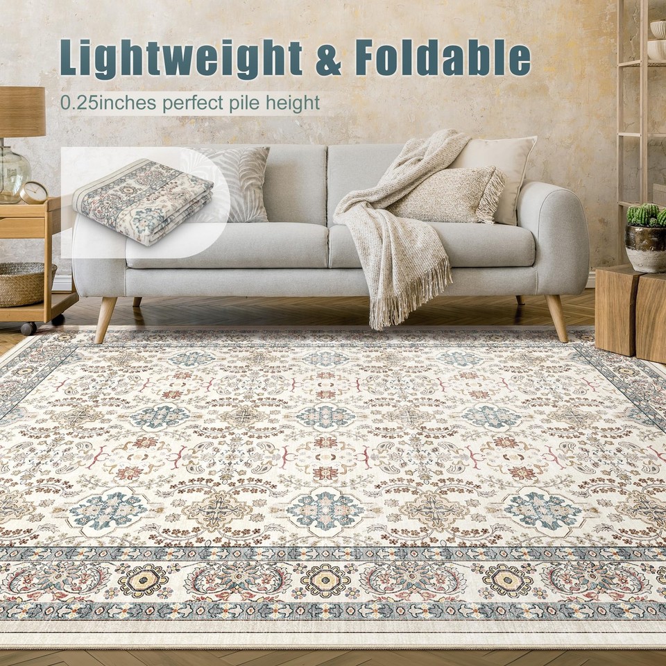 Area Rugs for Living Room 8x10 Washable Rug Vintage Boho Floral Print