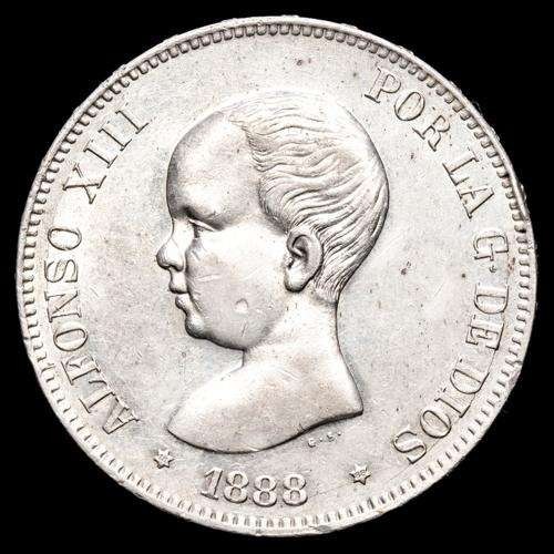 Alfonso XIII. 5 Pesetas (25,13 g.). 1888*18-88. Madrid. Ensayador MPM. CAL-92. E - Bild 2 von 3