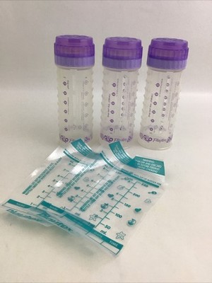 Playtex Baby Bottles Light Purple Design Drop Ins 8oz Nipple Cap Bag Lot Of 3