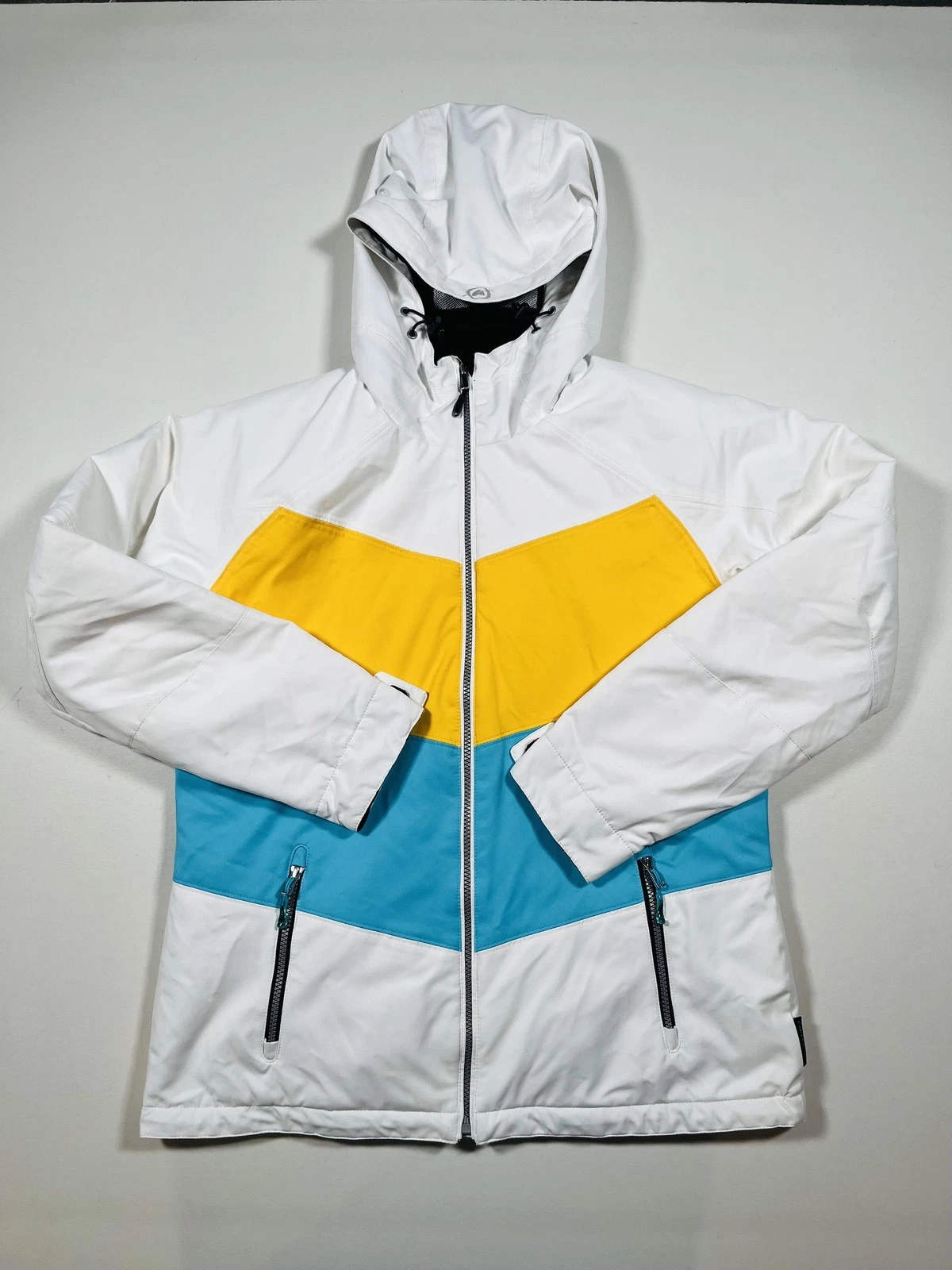 Obermeyer Jacket Womens 12 Colorblock White Insulated Ski Snowboard Hooded
