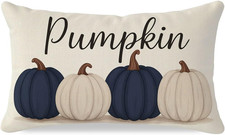 Fall Throw Pillow Covers 12X20 Inch, Navy Blue Pumpkin Decor
