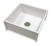 24x24 Inch White Mop Sink 10 Inch Bowl Depth Durastone for Utility Rooms