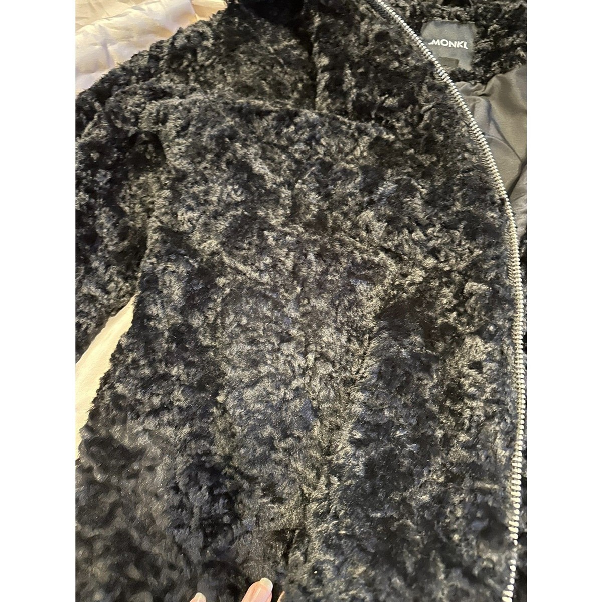 Monki Womens Curly Faux Fur Boxy Jacket in Black Size Small EUC View 4
