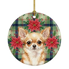 Fawn Chihuahua Christmas Poinsettas Ceramic Ornament WDK8571CO1