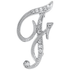 Letter Brooch Pins A-Z 26 Metal Initial Rhinestone Brooches Letter F Silver