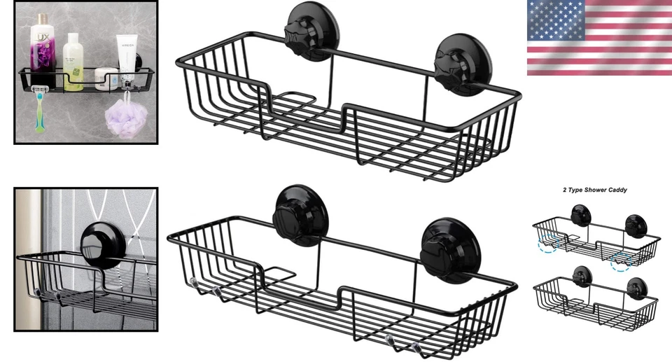 Waterproof Suction Shower Organizer with Stainless Steel Baskets - 2 Piece Set Foto 2 de 4