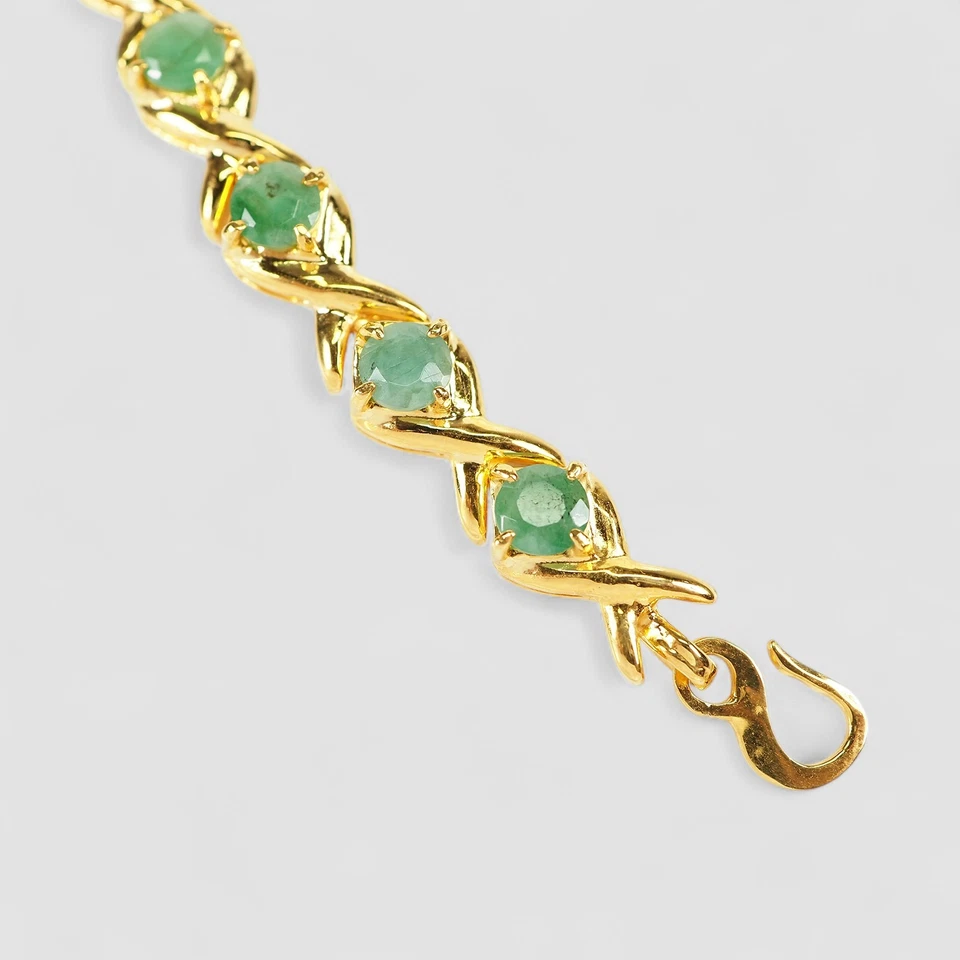 Pulsera fina colombiana de plata de ley 925 con piedras preciosas naturales esmeralda verde viva Foto 3 de 4
