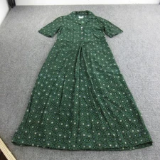Toast Dress Womens 8 Green Floral Maxi Shirt Dress Button Front Short Sleeve