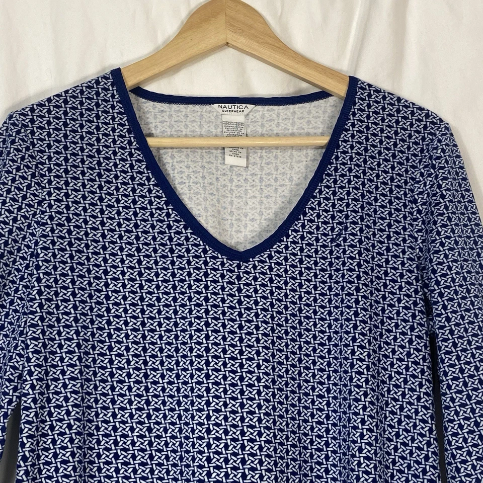 Roupa de dormir Nautica feminina média camisola padrão marinho manga longa quente aconchegante - Imagem 2 de 4