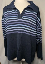 L.L. Bean Women's Striped Sweater Collar Classic Navy Outdoor XL(719)